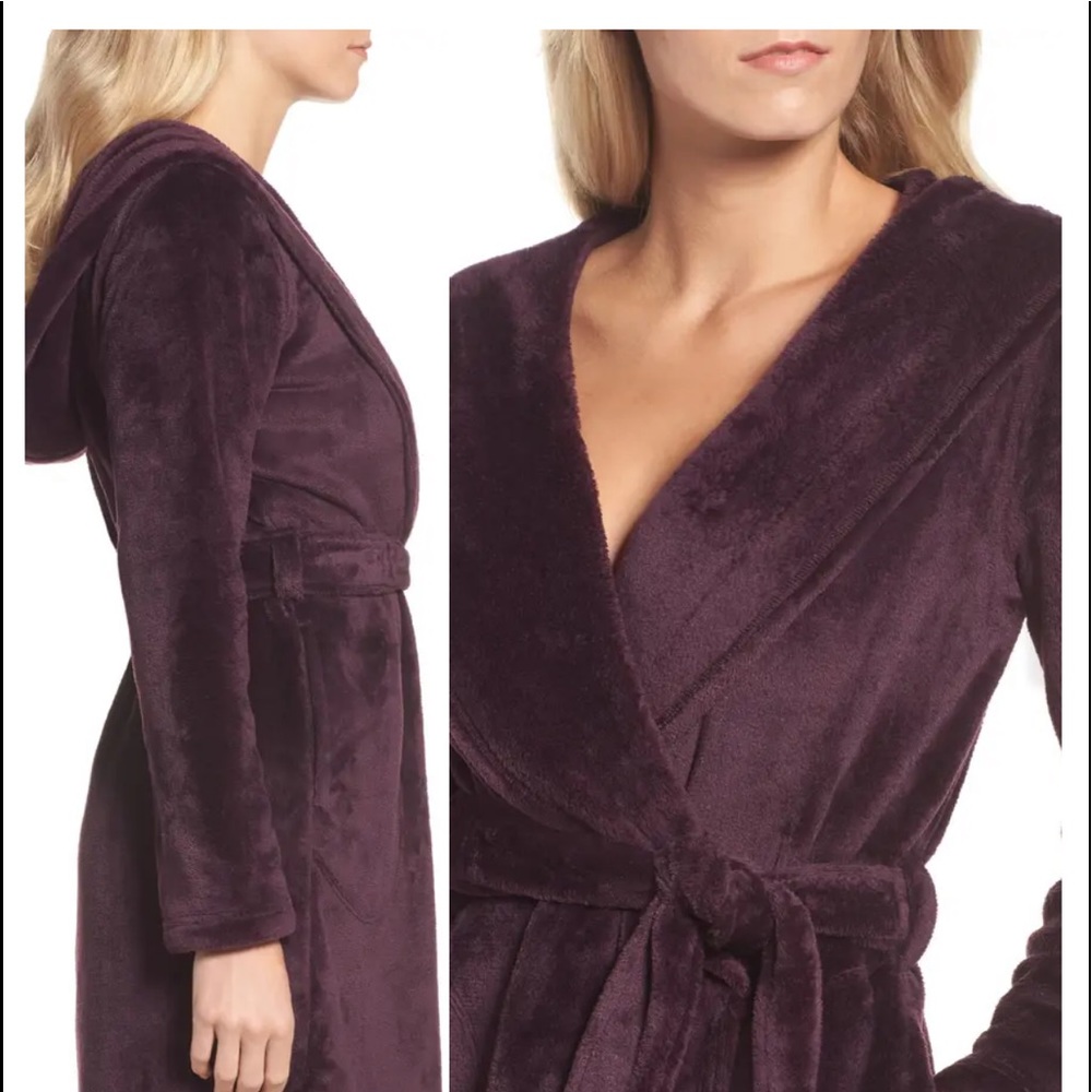 UGG Miranda Fleece Robe w/Hood, Belt and Pockets in Color Port-Size Medi…